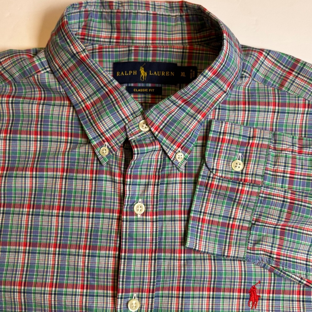 Polo Ralph Lauren Classic Fit Plaid Button Down XL Red Green Blue Pony Men's
